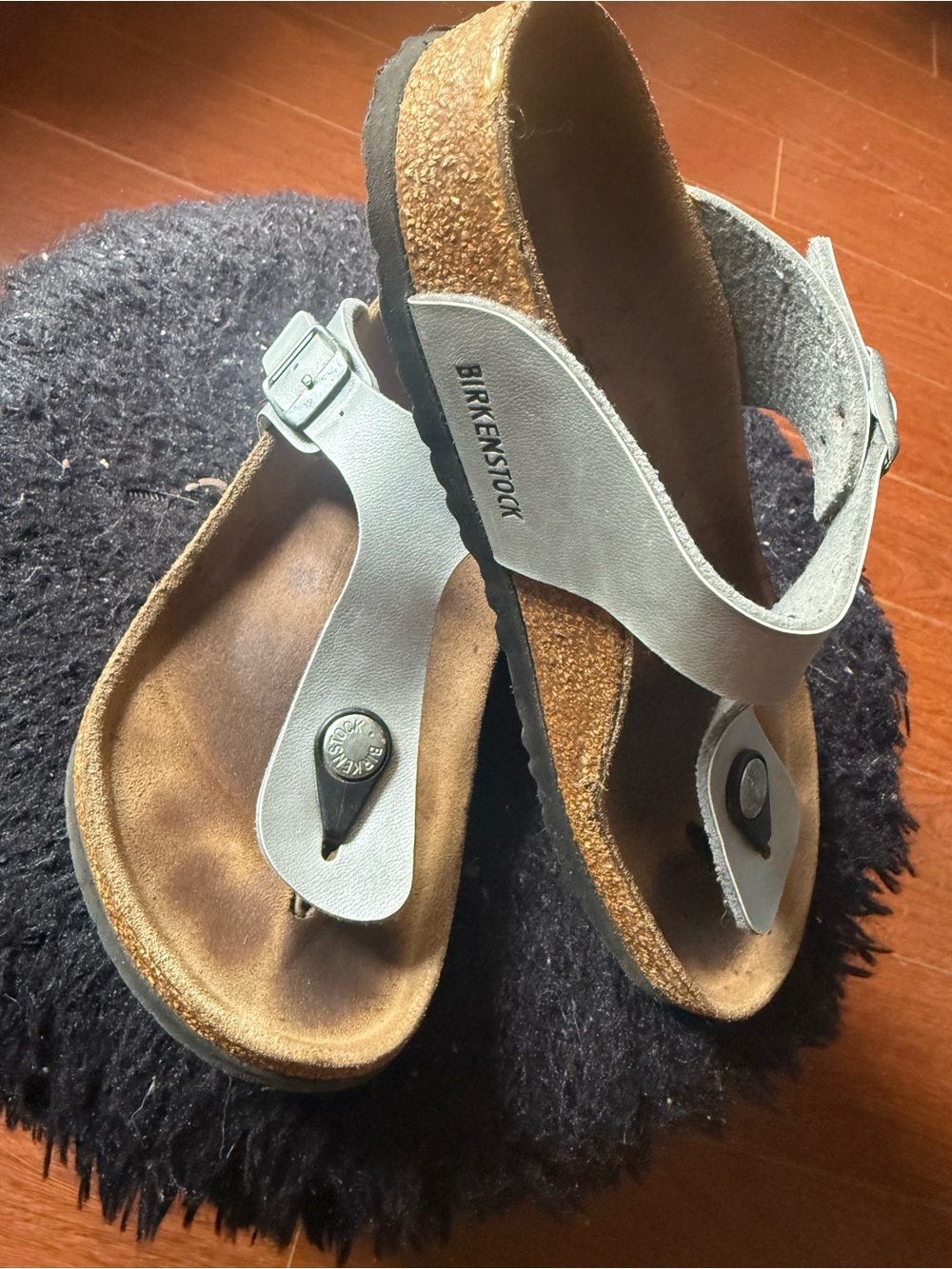 Birkenstock Silver Girls' Thong Sandals with Cork Footbed